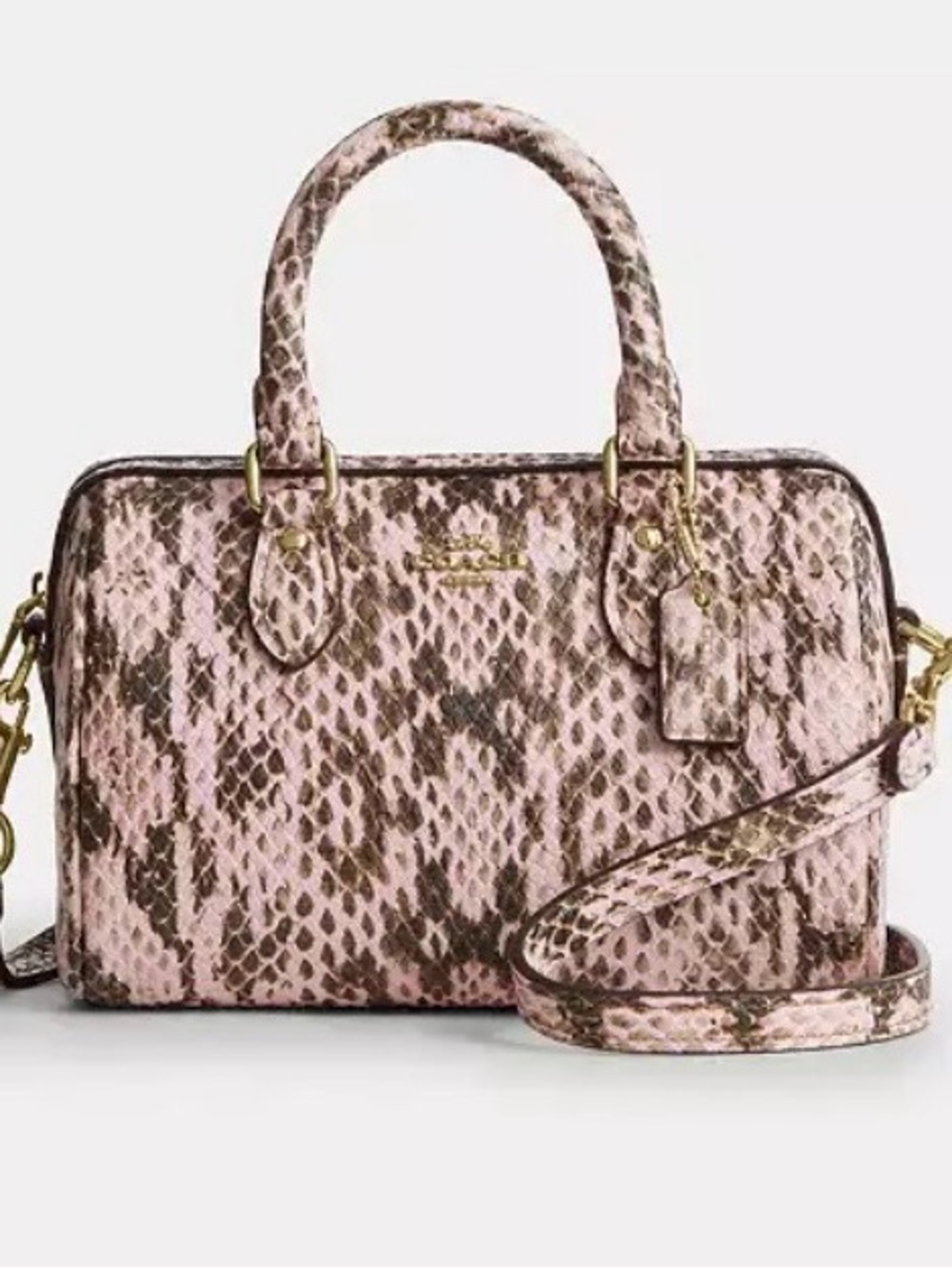 Coach mini Rowan pink Snake-Print Satchel with Detachable Strap